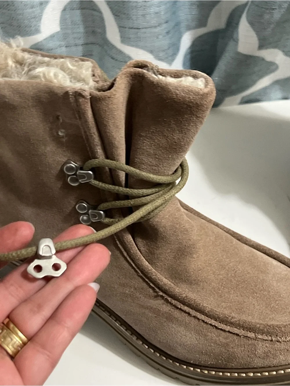 Kenneth Cole Suede Lace-Up Ankle Boots in Taupe